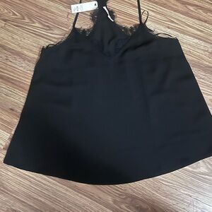 Francesca's Black Lace-Trim Satin Cami